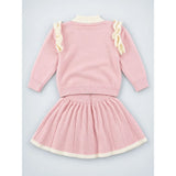 Peach Bunny Sweater & Pleated Skirt, Winterwear 2 Pcs Set for Girls