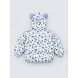 Cream & Purple Happy Girl Quilted Hooded Winter Jacket for Kids