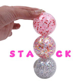 Pop-a-fetti Balls:Confetti Squishy Balls – Set of 4 (Pink, Silver, Red & Multicolor) Stress Relief & Sensory Play | Shake, Squish & Shine | Sticky, Squishy & Sparkly Fun for Kids & Adults