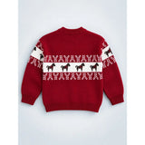 Red Horse Pattern Knitted Winter Cardigan, Christmas Sweater for Kids