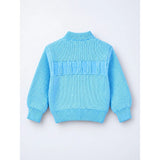 Blue Bow & Pom-Pom Knitted Winter Cardigan Sweater for Girls