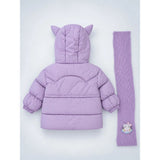 Purple Cat Glitter Quilted Hooded Winter Jacket with Muffler for Kids