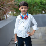 Video Game Embroidered Organic Cotton Shirt - White