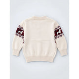 Cream, Maroon & Navy Pattern Knitted Winter Cardigan, Christmas Sweater for Kids