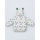 Cream & Green Baby Dino Quilted Hooded Winter Jacket for Kids
