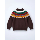 Brown Multi Color Pompom Winter Cardigan Sweater for Kids
