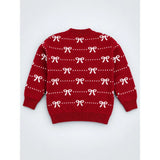 Red White Bow Dotted Knitted Winter Cardigan, Christmas Sweater for Kids