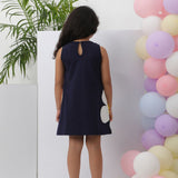 Navy Floral pom pom Dress