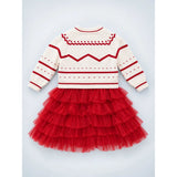 White Strawberry Cardigan & White-Red Ruffle Frock, Winterwear 2 Pcs Set for Girls