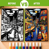 PepPlay Velvet Colouring Canvas Set of 2 | Venice & Amalfi Coast | DIY Velvet Art Kit with 10 Sketch Pens | Framable Wall Art | Mindfulness Activity | Ages 8+