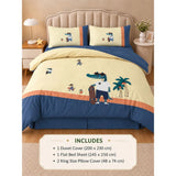 4 pcs Skateboard Croc Tropical theme, Luxe Embroidered collection of Double Bed Comforter, flat bedsheet, 2 pillow covers Bedding Set for King Size Bed.