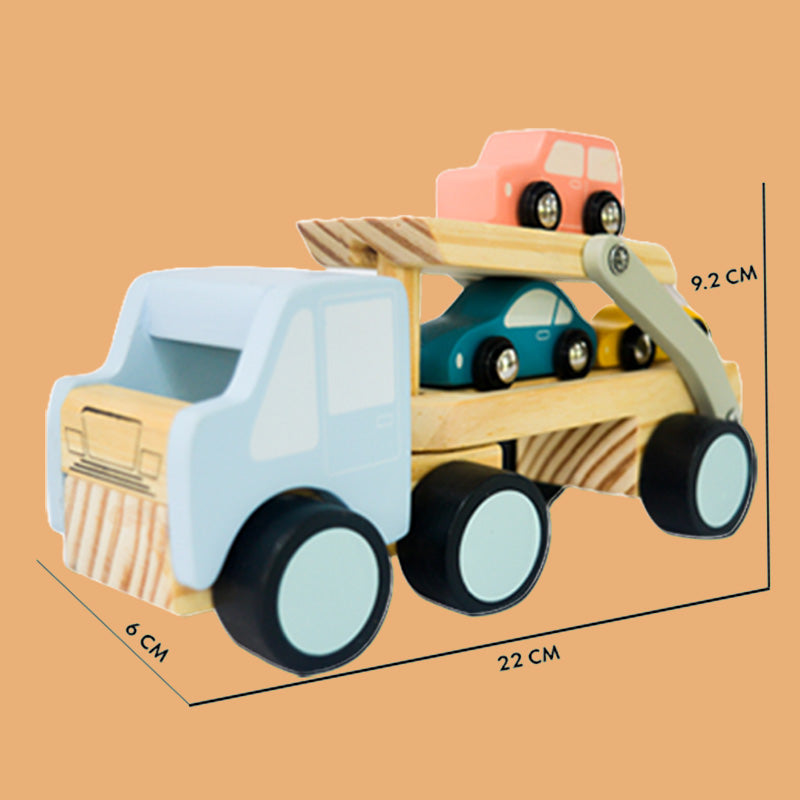 Car Carrier Truck and Cars Wooden Toy Set with 1 Carrier Truck and 3 Cars (Set of 1)