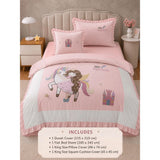 4 pcs Unicorn & Princess Luxe Embroidered collection of Single bed comforter, 1 flat bedsheet, 2 pillow covers entire Bedding Set for Single Size Bed.