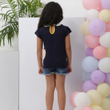 Navy Floral pom pom Top