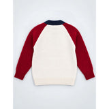 Cream & Maroon Sporty Bear Winter Cardigan, Christmas Sweater for Kids