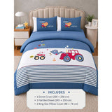 4 pcs Red Tractor theme, Luxe Embroidered collection of Double Bed Comforter, flat bedsheet, 2 pillow covers entire Bedding Set for King Size Bed.