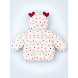Cream & Maroon Heart Teddy Quilted Hooded Winter Jacket for Kids