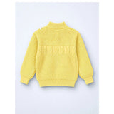 Yellow Bow & Pom-Pom Knitted Winter Cardigan Sweater for Girls