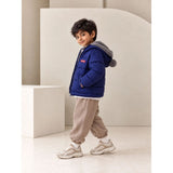 Navy Blue Bear-Ear Faux-Fur Hooded Quilted Winter Jacket for Kids