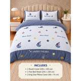 4 pcs Nautical theme, Luxe Embroidered collection of Double Bed Comforter, 1 flat bedsheet, 2 pillow covers entire Bedding Set for King Size Bed.
