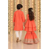 Coral embroidered placket kurta set