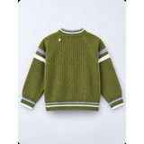 Olive Green Bear Cap Winter Cardigan Sweater for Kids