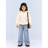 Pastel Yellow Butterfly Heart Quilted Hooded Winter Jacket for Kids