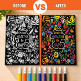 PepPlay Velvet Colouring Canvas Set of 2 | Mindful Yoga & Healthy Be Happy | DIY Velvet Art Kit with 10 Sketch Pens | Mindfulness & Self-Care | Framable Canvas | Ages 8+