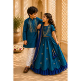 Teal Embroidered kurta st Set
