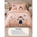 4 pcs Little Girl Theme Luxe Embroidered & 3D hanging collection of Single bed comforter, 1 flat bedsheet, 2 pillow covers entire Bedding Set for Single Size Bed.