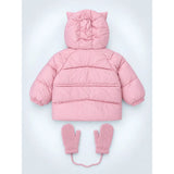 Pink Cat Glitter Quilted Hooded Winter Jacket with Mittens for Kids