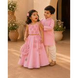 Pink pintuck kurta  and dhoti set