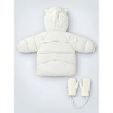 Ivory Cat Glitter Quilted Hooded Winter Jacket with Mittens for Kids