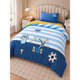3 Pcs Football Theme Luxe Embroidered collection of Double Bed Comforter, 1 flat bedsheet, 1 pillow cover Kids Bedding Set for King Size Bed.