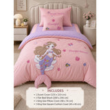 4 pcs Beautiful Mermaid Princess Theme Luxe Embroidered & 3D hanging collection of Single bed comforter, 1 flat bedsheet, 2 pillow covers entire Bedding Set for Single Size Bed.