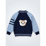 Navy Blue & Grey Bear Varsity-Style Winter Cardigan Sweater for Kids