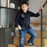 Spidey Icon and Web Embroidered Shirt - Black