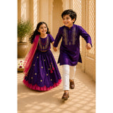 Purple Embroidered kurta set