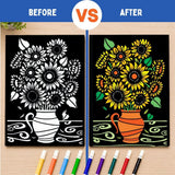 PepPlay Velvet Colouring Canvas Set of 2 | Van Gogh Sunflowers & Starry Night | DIY Velvet Art Kit with 10 Sketch Pens | Framable Canvas | Mindfulness & Stress Relief | Ages 8+
