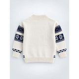 Cream & Navy Blue Nordic Pattern Winter Cardigan Sweater for Kids