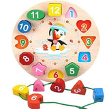 Wooden Learning Clock Toy with Lacing numbers