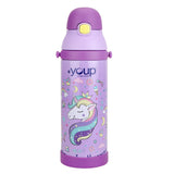 Youp Stainless Steel Purple Color Unicorn Theme Kids Insulated Sipper Bottle Winner - 500 ml