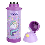 Youp Stainless Steel Purple Color Unicorn Theme Kids Insulated Sipper Bottle Winner - 500 ml