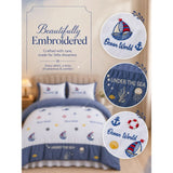 4 pcs Nautical theme, Luxe Embroidered collection of Double Bed Comforter, 1 flat bedsheet, 2 pillow covers entire Bedding Set for King Size Bed.