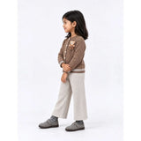 Brown Cable-Knit Winter Cardigan Sweater with Detachable Teddy Clip for Kids
