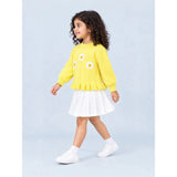 Yellow Daisy Knitted Peplum Winter Cardigan Sweater for Girls