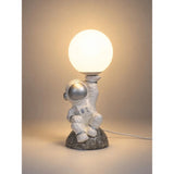 Silver Astronaut Holding Moon, side Bed Table Lamp, Kids Room Decor