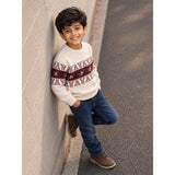 Cream Horse Pattern Knitted Winter Cardigan, Christmas Sweater for Kids