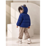 Navy Blue Bear-Ear Faux-Fur Hooded Quilted Winter Jacket for Kids