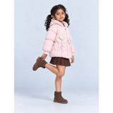 Peach Butterfly Heart Quilted Hooded Winter Jacket for Kids